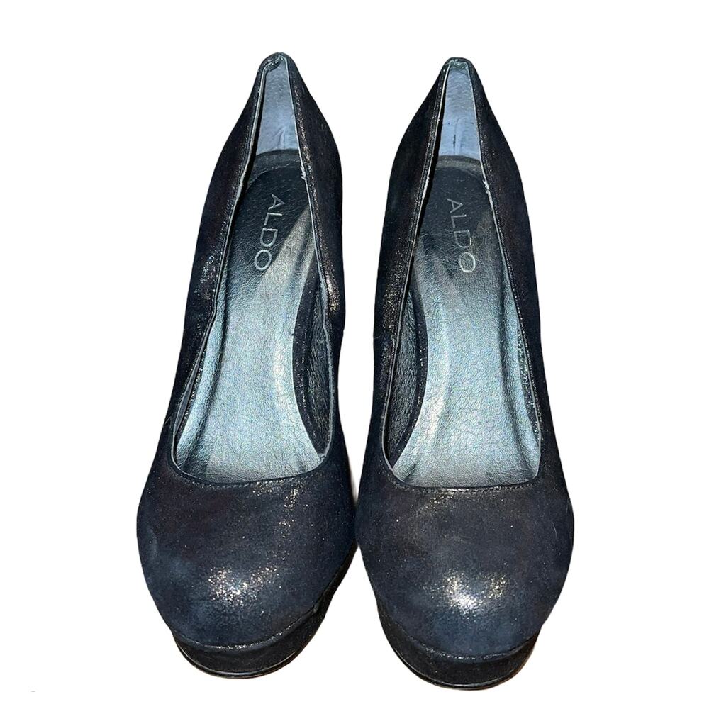 2/$40 Aldo Platform Pump Women's 8 Round Toe Iridescent Pewter Glitter